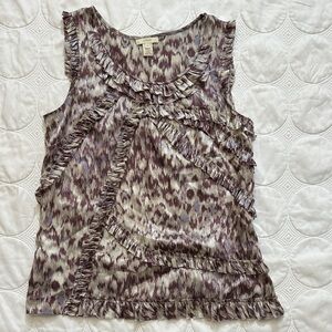 J. Crew Ruffled Patterned Blouse - Purple and Gray
